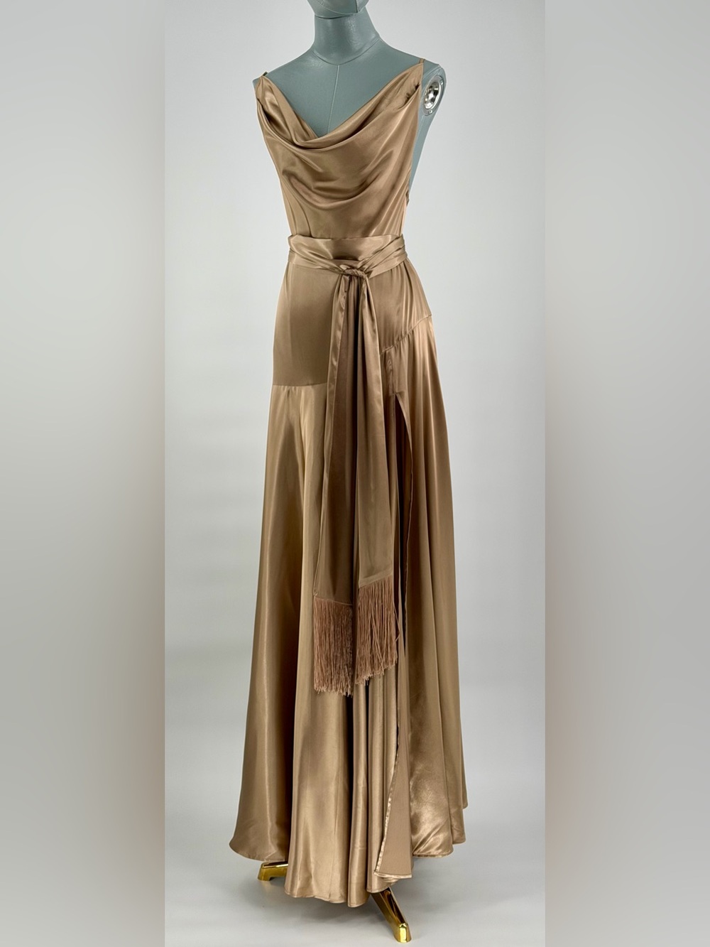 🆕 BRONX & BANCO 🧿 NWOT Leo Caramel Silk-Blend Maxi Dress, Sz S US 4 - Picture 3 of 12